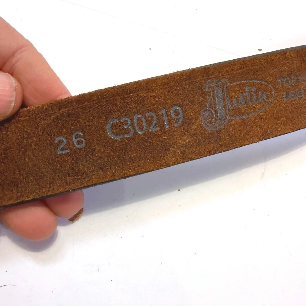 Justin Brown Tooled Leather Western Belt Strap Floral Made in USA C30219 Size 26